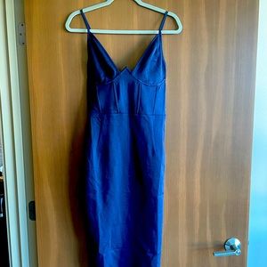 PrettyLittleThing Navy V Bar Binded Midi Dress